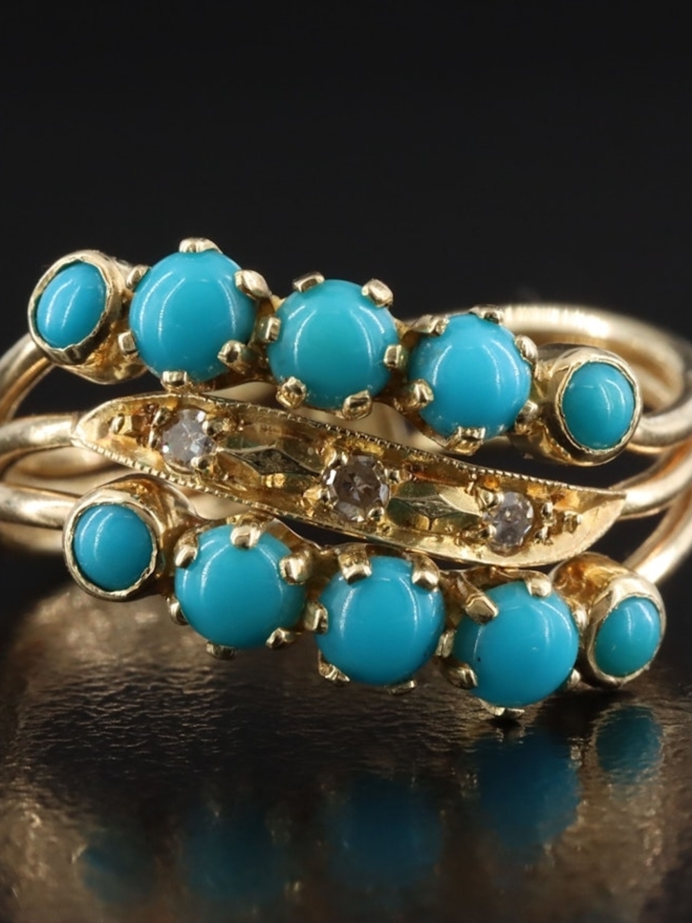 Vintage 14K Interlocking Turquoise and Diamond Rings